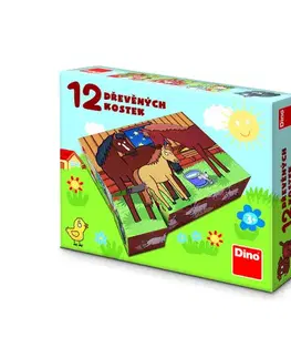Obrázkové kocky Dino Toys Drevené kocky Domáce zvieratká 12 Dino