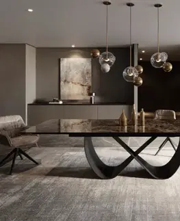 Jedálenské stoly DELIFE Jedálenský stôl Edge 200-300x100 keramika Laminam® Emperador Extra Lucidato tmavohnedá Infinity kov čierna rozkladací