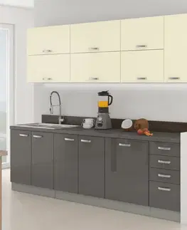 Kuchynské linky KONDELA Prado 260 kuchyňa sivá / krémová