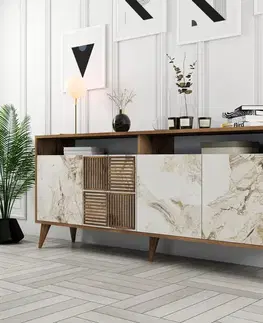 Komody Konzolový stolík Milan - Walnut, White Marble
