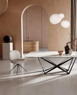 Jedálenské stoly DELIFE Jedálenský stôl Edge oválny 240x120 keramika Calacatta Luxe bielo-zlato-šedá spider plochá oceľ čierna