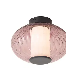 Stropné osvetlenie Dizajnové stropné svietidlo čierne 28 cm s fialovým sklom vrátane LED 3-stupňové stmievateľné - Margherite