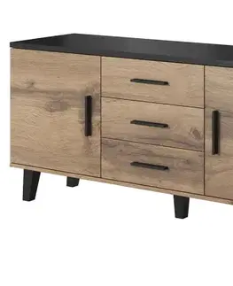 Komody CAMA MEBLE Lotta 150 2D3S dvojdverová komoda so zásuvkami dub wotan / čierna