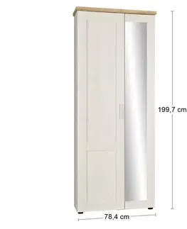 Šatníkové skrine NABBI Lavrion W-2D dvojdverová predsieňová skriňa so zrkadlom sosna Andersen / dub artisan