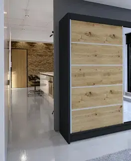 Šatníkové skrine Šatníková skriňa  TALLYA 3 čierna/ dub artisan