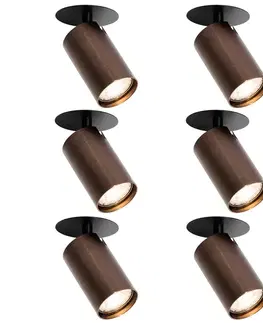 Zapustené svietidlá Sada 6 moderných zapustených bodových svetiel tmavý bronz GU10 50mm - Chels