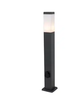 Zahradne stlpove lampy Vonkajšia lampa tmavo sivá 80 cm so zásuvkou IP44 - Malios