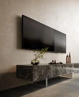 Televízne stolíky DELIFE TV stolík Cuor 150 cm keramika emperador extra leštený tmavohnedá 1 výklopné dvierka 1 zásuvka podstava závesná akrylové sklo