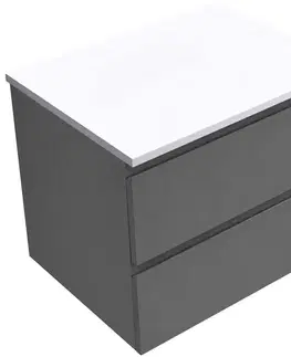 Kúpeľňový nábytok CERANO - Koupelnová skříňka Carole - antracitová + deska z lit. mramoru Elanys - 12 mm - bílá matná - 60x49,2x46  CER-266074