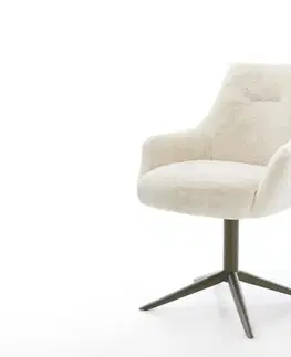 Jedálenské stoličky DELIFE Jedálenská stolička Alja-Flex s opierkami plyšový manšester krémovo biela krížová podstava titánová farba 360° otočný hojdacia funkcia vrecková pružina