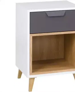 Nábytok do spálne Nočný stolík Joker 11 Biely/Grafit/Šedá/Dub Lefkas