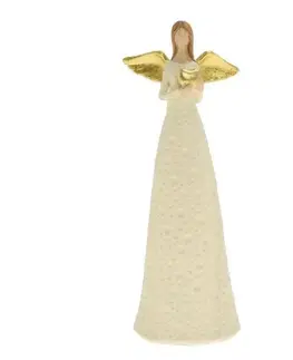 Vianočné dekorácie Kinekus Postavička anjel so srdcom, 31,5 cm, polyrezín, krémový