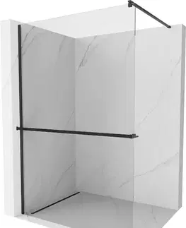 Sprchové dvere MEXEN/S - Kioto+ Sprchová zástena WALK-IN s poličkou a držiakom uterákov 85 x 200, transparent, čierna 800-085-121-70-00