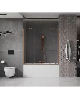 Sprchové dvere MEXEN/S - Velar Duo Dvojkrídlová posuvná vaňová zástena 150 x 150, transparent, kartáčovaná meď 896-150-000-02-65