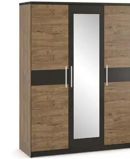 Šatníkové skrine NABBI Verify W-3D trojdverová šatníková skriňa so zrkadlom dub april / wenge