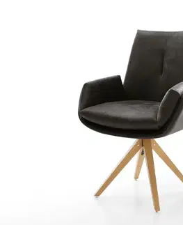 Jedálenské stoličky DELIFE Jedálenská stolička Clea-Flex mikrovlákno antracitová vintage drevená podstava hranatá prírodná 180° otočná