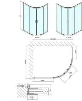 Sprchové dvere POLYSAN - EASY štvrťkruhová sprchová zástena 1000x800, L/R, číre sklo EL2915