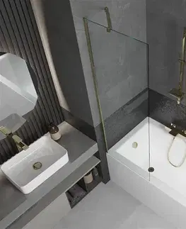 Sprchové dvere MEXEN/S - Cubik obdĺžniková vaňa 150 x 70 cm s panelom + vaňová zástena 60, transparent, zlatá 550315070X9506000050