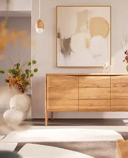 Komody DELIFE Komoda Simcha 145 cm akácia prírodná 2 dvierka 3 zásuvky