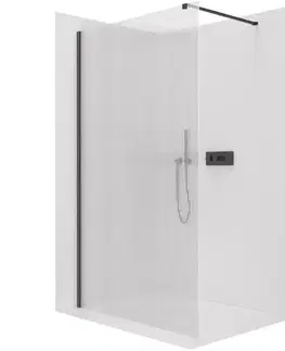 Sprchové dvere CERANO - Sprchová zástena Walk-in Onyx Cube Ľ/P - 8 mm - hranatá vzpera - čierna matná, ryhované sklo - 60x200 CER-8050BD576