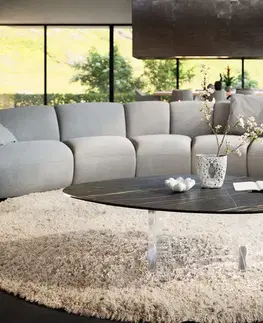 Konferenčné stolíky DELIFE Konferenčný stolík Edge organický 140×76 cm keramika Laminam® Noir Desir hnedá Lumia akryl