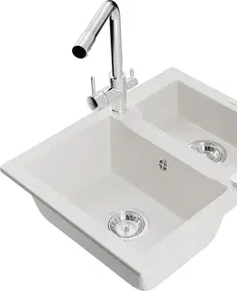 Kuchynské drezy MEXEN/S MEXEN/S - Carlos granitový drez 1.5 vrátane batérie Duero, biela 6518-20-671600-00
