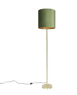 Stojace lampy Botanická stojaca lampa mosadz s zeleným tienidlom 40 cm - Simplo