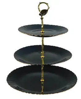 Podnosy a tácky MAKRO - Etažérka 3-poschodová, prevedenie čierno zlatá farba, keramika, 19cm, 23cm,29cm