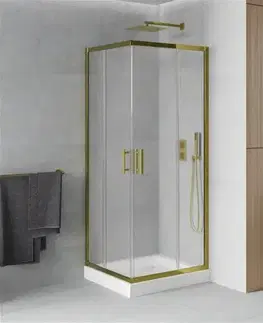 Vane MEXEN/S - Rio sprchovací kút štvorec 80 x 80, dekor, zlato + vanička Rio vrátane výpuste 860-080-080-50-30-4510