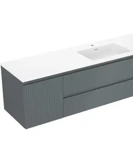 Kúpeľňový nábytok MEXEN/S - Rivel kúpeľňová skrinka 160 cm s umývadlom Otis pravá, 2S, 1D, reliéf, grafit/biela mat 91A23-16047-3-BBFFF66-W18P01