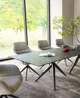 Jedálenské stoly DELIFE Jedálenský stôl Edge 300x100 keramika Laminam®Nero Greco antracit Estelar okrúhly kov čierna
