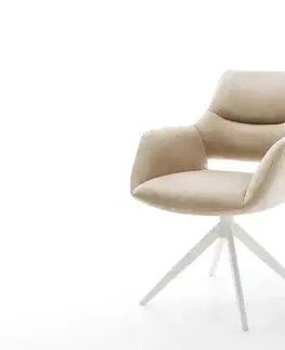 Jedálenské stoličky DELIFE Jedálenská stolička Yago-Flex s opierkami mikrovlákno béžová vintage krížová podstava široká biela otočná o 360° s hojdacou funkciou vrecková pružina