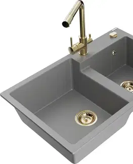 Kuchynské drezy MEXEN/S MEXEN/S - Tomas granitový drez 2-bowl vrátane batérie Duero, šedá 6516-71-671600-50