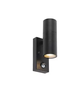 Vonkajsie svetlo so senzorom Vonkajšia nástenná lampa čierna 2-svetlá s pohybovým senzorom IP44 - Duo