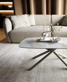 Konferenčné stolíky DELIFE Konferenčný stolík Edge zaoblený tvar 100×50 cm keramika onyx perla Sarity kov titánová farba efekt