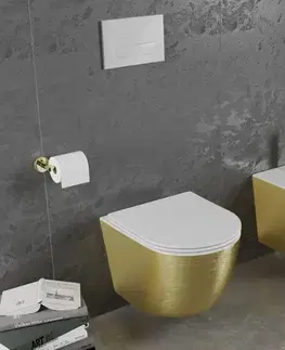 Záchody MEXEN - Lena Závesná WC misa vrátane sedátka s slow-slim, duroplast, biela/zlatá vzor línia 30224007