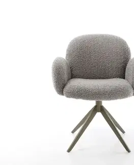Jedálenské stoličky DELIFE Otočná jedálenská stolička Nube-Flex s opierkami bouclé strieborno sivá krížová podstava široká titanový efekt 360° otočná hojdacia funkcia vrecková pružina