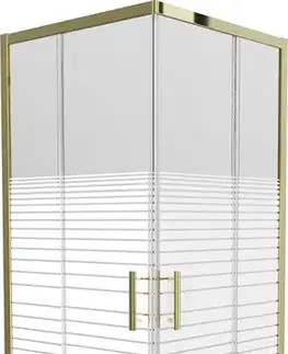 Vane MEXEN/S - Rio sprchovací kút štvorec 80x80, pruhy, zlatá + biela vanička so sifónom 860-080-080-50-20-4010G