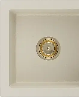 Kuchynské drezy MEXEN/S MEXEN/S - Pablo granitový drez 1 s odkvapkávačom 752 x 436 mm, béžová, + zlatý sifón 6510751010-69-G