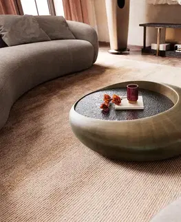 Konferenčné stolíky DELIFE Konferenčný stolík Blaise 100x100 cm metalická zlatá s reliéfnym sklom taupe