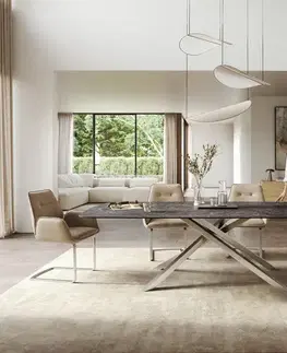 Jedálenské stoly DELIFE Jedálenský stôl Edge zaoblený 260×120 cm keramika Laminam® Nero Greco antracitová krížová podstava nerezová oceľ