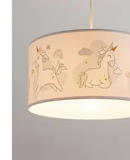 Svietidlá BRILAGI - LED detský závesný luster BOBO 1xE27/60W/230V, priemer 35 cm, biela / motív jednorožcov 8590828051121