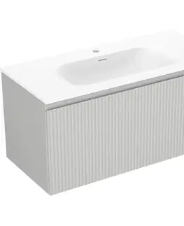 Kúpeľňový nábytok MEXEN/S - Rivel kúpeľňová skrinka 100 cm s umývadlom Vela, 1 šuplík, reliéf, sivá mat/biela mat 91A20-10047-1-BF62-W23M01