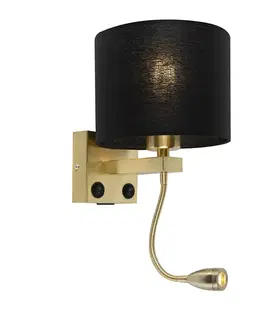 Lampy Art Deco nástenná lampa zlatá s USB a čiernym tienidlom - Brescia