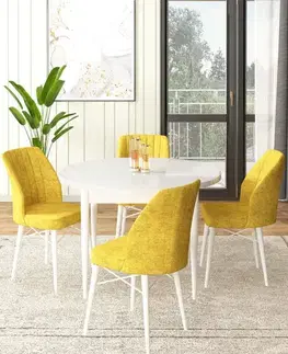 Jedálenské sety Dining Table & Chairs Set (5 Pieces) Rox - White, Mustard