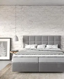 Postele Boxspring DELIFE Boxspring posteľ Dream-Fine 160×200 cm mikrovlákno sivá s matracom a topperom