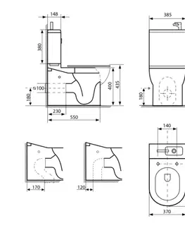 Záchody AQUALINE - JALTA HYGIE WC kombi s umývadlom, Rimless, spodný/zadný odpad, biela PB103H