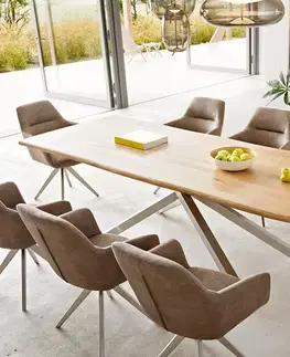 Jedálenské stoly DELIFE Jedálenský stôl Edge 260x100x2,5 cm dub prírodný krížová podstava obdĺžnik nerezová oceľ Live-Edge