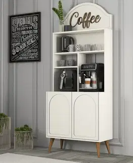Kuchynské linky Coffee Bar Cabinet Lyon 80 - Cream, Walnut - POSLEDNÝ KUS
