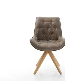 Jedálenské stoličky DELIFE Jedálenská stolička Taimi-Flex mikrovlákno taupe vintage drevená podstava hranatá prírodná